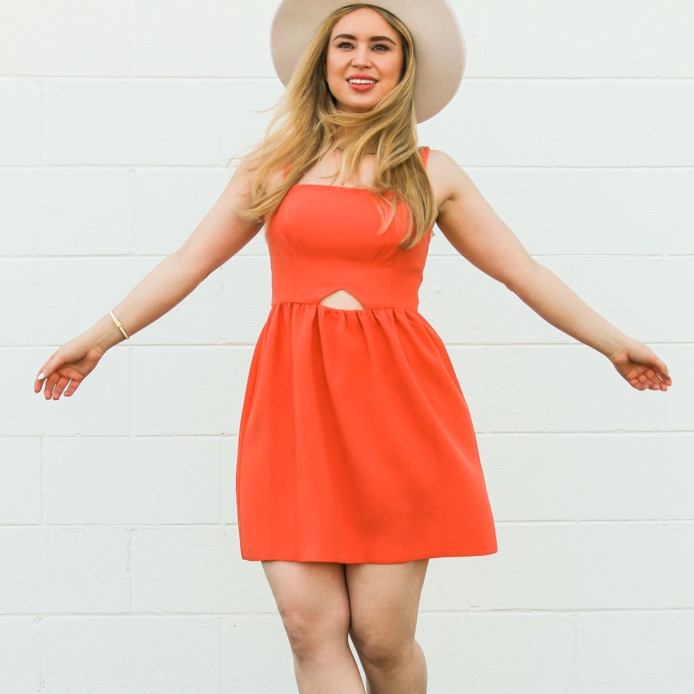 Orange cut out spaghetti strap dress